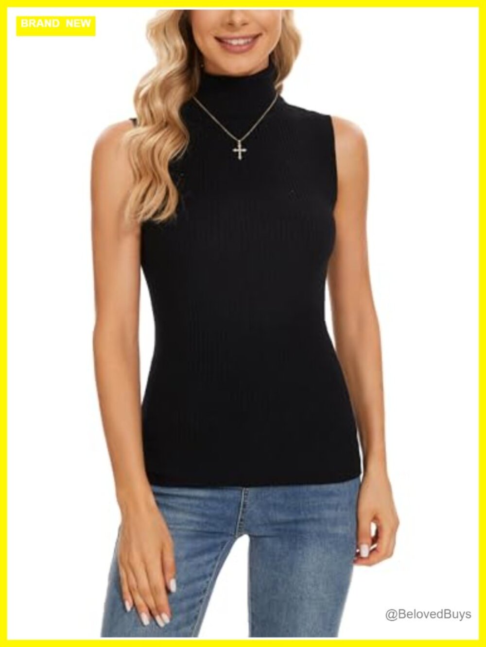 Sleeveless Turtleneck Sweater Vest Slim Fit Knit Top for Women